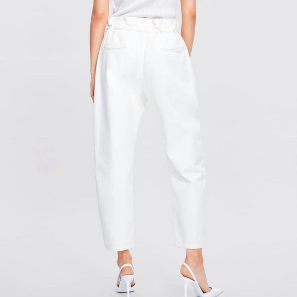 NWOT Zara white paper bag pants high rise sz xs